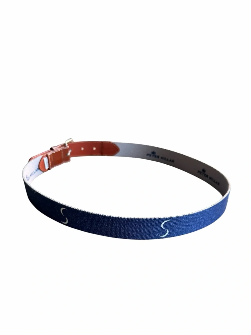 Peter Millar Men's Blue Cotton & Leather Belt Size 38